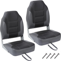Garvee 2 Pack Folding High Back Boat Seats + Thickened Sponge Padding + Stainless Steel Screws + Waterproof PVC + Aluminum Hinges + 5" x 5" Bolt Hole Pattern + Fishing, Sightseeing