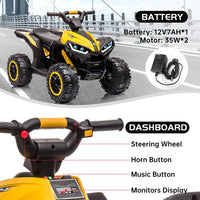 Garvee Ride - P Series: 12V Kids Quad ATV 4 Wheeler with Music, LED Lights for Boys & Girls - Yellow