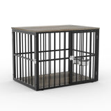 Garvee Dog Crate Furniture With 2 Doors For Medium Large Dogs, 43" Heavy Duty Wooden Chew-Proof Indoor Kennel, Adjustable Bowls, Double Doors, Brown