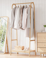 Garvee Bamboo Clothing Rack with Storage Shelf for Bedroom Balcony Clothes Store, Heavy Duty, Natural Color