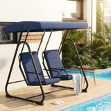 Garvee 2 Person Porch Swing Chair with Adjustable Canopy and Removable Cushions for Garden Balcony Poolside Backyard Dark Blue
