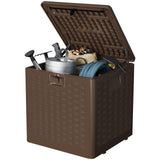 Garvee 28 Gal Outdoor Storage Box with Lid, Weather-Resistant Plastic Deck Box, Lockable Patio Storage Bin, Brown, 19.7x20.3x19.7 Inch