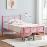 Garvee Twin Size Bed Frame With Headboard And Footboard, Heavy Duty Metal Slat Support, Pink, For Girls Boys Teens