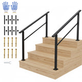 Garvee Outdoor Handrail for Steps, 4 Step Stair Handrail & Indoor Stair Railing Kit, Black Aluminum with Iron Poles, Adjustable 0°-45° for Outdoor Indoor Use - Black-2 Pack