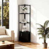 Garvee 5 Tier Corner Shelf Stand with LED Light, 57'' Tall Metal Frame, Wood Shelves for Living Room, Bedroom, Kitchen, Bathroom - Black - Black