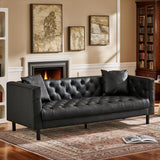 Garvee 78" Leather Couch Button-Tufted 3 Seater Sofa with 2 Pillows for Living Room Apartment Office, Deep Seat, Brown
