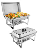 Garvee 2 Pack Chafing Dish Buffet Set 8QT Stainless Steel Rectangle Food Warmers for Kitchen Party Banquet Dining Silver - Silver