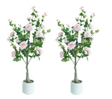 Garvee Artificial Rose Blossom Trees 2-Pack, 1.2m Tall, Realistic Look, Durable Plastic & Silk, Indoor & Outdoor Decor