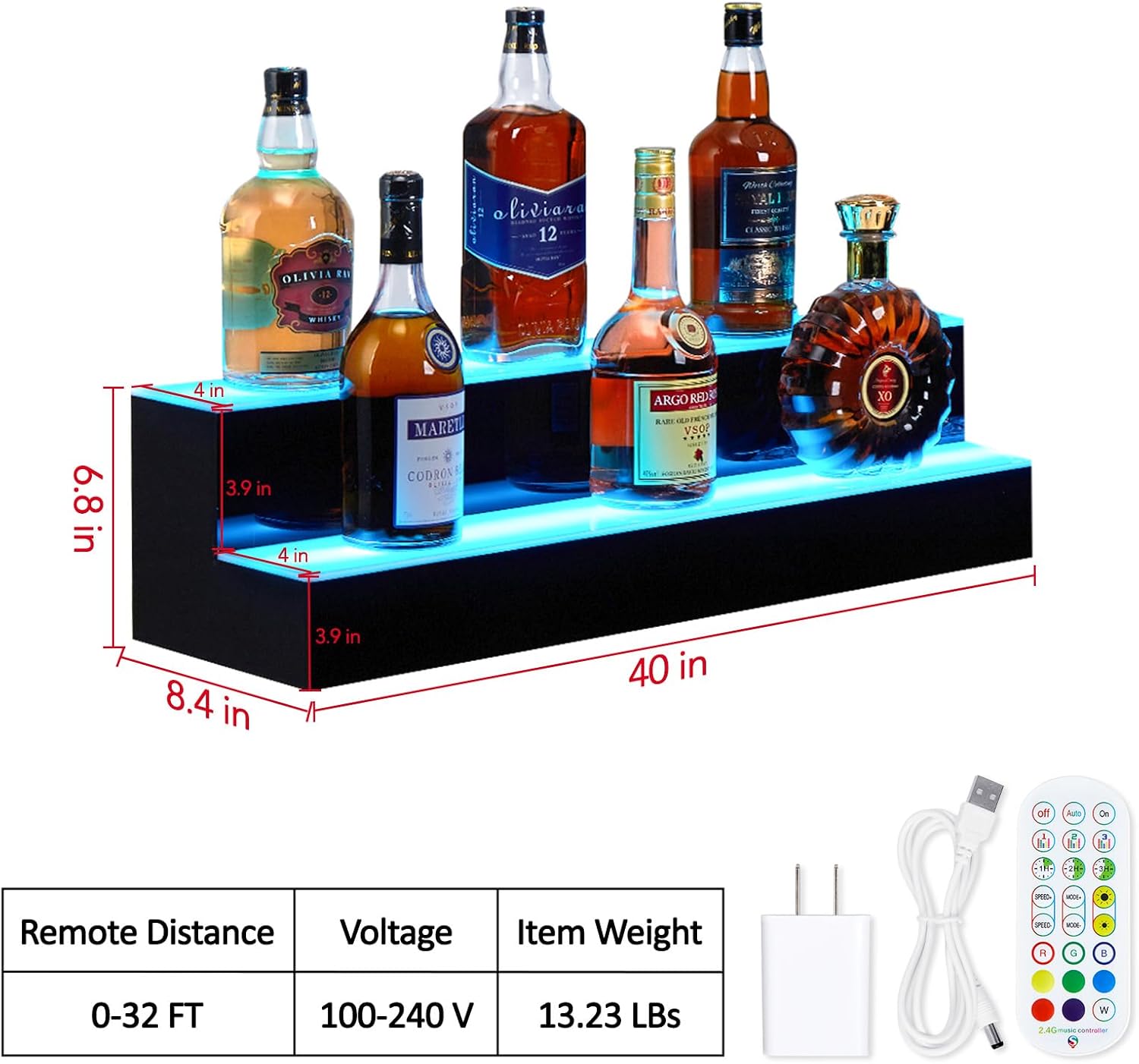 Garvee Étagère à Bouteilles Lumineuse LED, Étagère d'Affichage de Bar à LED 2 Niveaux 100 cm avec Télécommande et Contrôle par Application, 16 Couleurs, 4 Modes, Minuterie 1-8 H, Lumières de Bar pour Étagères à Liqueurs