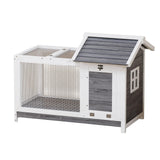 Garvee Wooden Rabbit Hutch with Removable Wire Netting, Weatherproof Metal Frame Ramp for Small Animals, Grey, Indoor and Outdoor - Grey