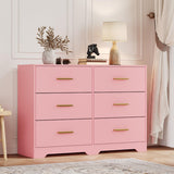 Garvee Dresser for Bedroom with 6 Drawers, Wooden Organizer, Modern Chest of Drawers, 47"W x 33"H, White with Gold Handles - Pink