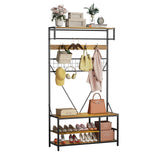 Garvee Hall Tree with Bench and Shoe Storage 5-in-1 Entryway Organizer Adjustable Shelf Coat Rack Charcoal Wood 39.37" - Charcoal Wood