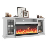 Garvee Fireplace TV Stand with 3-Sided Glass Adjustable LED Flame, Glass Doors Storage Shelves, Modern Entertainment Center Console Table Cabinet for TVs up to 85", 75", Black