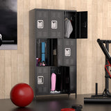 Garvee 9 Doors Metal Office Storage Cabinet With 27 Hooks And 9 Shelves For Home Office Gym School 72 Inch Black