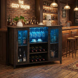 Garvee Wine Bar Cabinet with LED Light, Wine and Glass Rack, Kitchen Buffet Sideboard, Oak, Bar Dining Room Kitchen - Oak