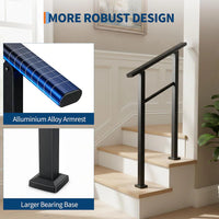 Garvee Outdoor Stair Handrail Set for 2 Steps, Aluminum & Iron Posts, Weatherproof Black Finish, Easy Mounting for Entrance Balcony Garden
