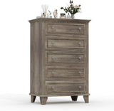 Garvee Gray Dresser 48 in Tall with 5 Drawers Vintage Wood Chest for Bedroom Living Room Hallway, Grey - Grey