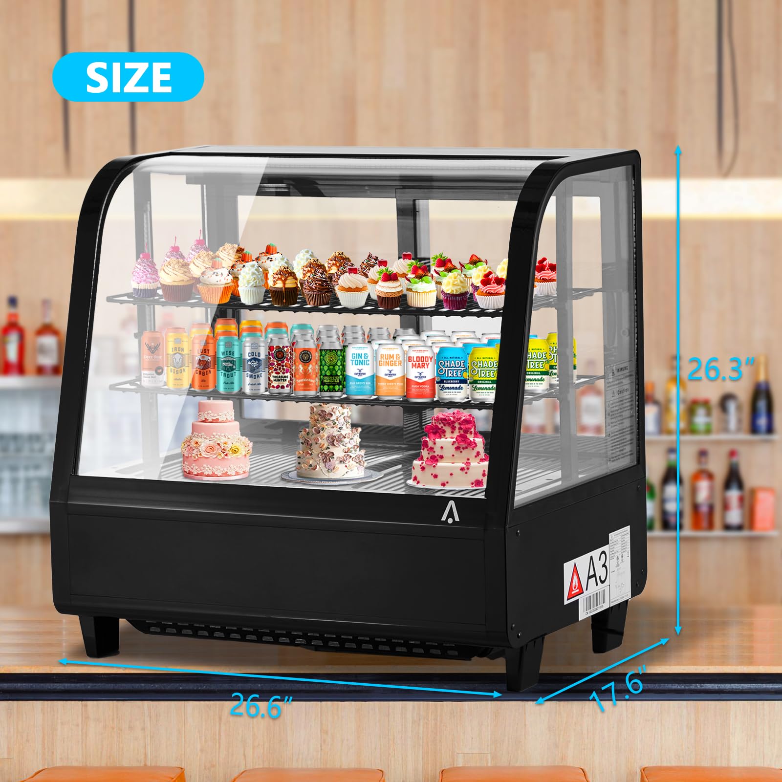 Garvee 100L/3.6 Cu.Ft Commercial Cake Display Refrigerator, Single-Door Fridge with LED Lighting, Floor Refrigerator for Home Store Office