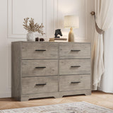 Garvee Modern 6 Drawer Dresser for Bedroom, Wide Wood Chest with Metal Handles, Gray, 47"W x 33"H - Gray