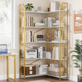 Garvee Modern Industrial Corner Shelf L-Shaped 5/7 Levels Space-Saving MDF Metal Frame Adjustable Feet Living Room Bedroom Office