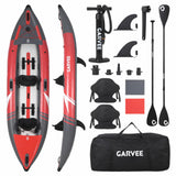 Garvee PVC Mesh Fabric Kayak With Stand Up Paddle, Two-Person, Red & Gray, Portable & Durable - Red Grey-2 Person