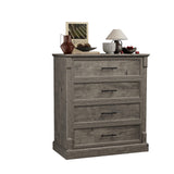 Garvee Farmhouse 4 Drawer Dresser with Metal Handles for Bedroom, Living Room, Hallway - 28in Grey Rustic Wooden Chest - Grey