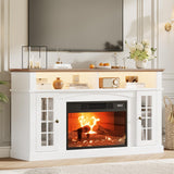 Garvee Fireplace TV Stand for TV Up to 70" with Adjustable Shelf & Glass Door, Living Room Entertainment Center, Fits 23" Electric Fireplace, White - White