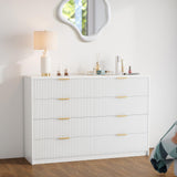 Garvee Fluted Wood Dresser 8 Drawer White Modern Solid Wood TV Stand for Bedroom Living Room Hallway Nursery - White