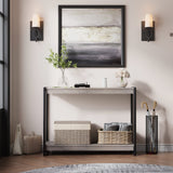 Garvee Farmhouse Console Table, Slatted Style, 2-Tier Storage, MDF & Steel, Grey, Entryway, Living Room, Hallway - Grey
