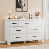 Garvee 7-Drawer Wooden Dresser with Metal Handles for Bedroom, Living Room, Closet, Entryway, Nursery, Black Finish, Modern Minimalist - White Oak