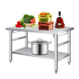 Garvee 36x24 Inches Stainless Steel Folding Table With Adjustable Undershelf & Feet For Kitchen, Restaurant & Garage, Heavy-Duty Silver
