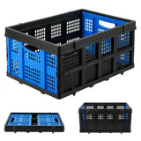 Garvee Heavy Duty Milk Crate Collapsible 55L Foldable Storage Crate With Handles Stackable Plastic Crates For Groceries Moving Camping Car Storage Blue
