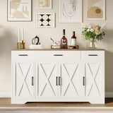 Garvee 55 in Large Buffet Sideboard Cabinet with Storage 4 Doors 3 Drawers Kitchen Coffee Bar Adjustable Shelf Rustic Brown