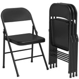 Garvee 4 Pack All-Steel Folding Chairs with Backrest Heavy Duty Metal Foldable Dining Chairs Set of 4 Black Portable Indoor Outdoor Events
