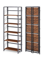 Garvee No-Assembly 5-Tier Folding Bookshelf, Vintage Black & Brown Storage Shelves for Home Office, Large Capacity - Black+Brown