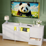 Garvee TV Stand Dresser for 45-65 Inch TV with LED Lights, 8 Fabric Drawers, Metal Frame Storage Cabinet for Living Room Bedroom, 63x26.8x13.8 Inches, Wood Top Black