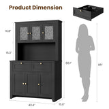 Garvee 66" Tall Pantry Cabinet with Power Outlet & LED Light, Kitchen Storage Cabinet, Water Ripple Acrylic Panel, Large Hutch, White - Black