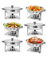 Garvee 6 Pack 5 QT Round Stainless Steel Chafing Dishes Buffet Servers Food Warmer Set Silver for Catering Parties Weddings Banquets