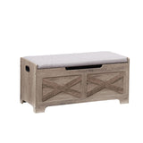 Garvee Storage Bench With Foldable Padded Seat, Safety Hinges, Wood Material For Living Room And Bedroom, Vintage Style, Portable Handles - Light Ivory 100Cm