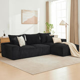 Garvee 110 in Oversized L-Shaped Sofa with Right Chaise & Throw Pillows, Soft Corduroy Memory Foam Couch for Living Rooms, Black - Black+Right