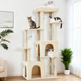 Garvee 61" Multi-Level Cat Tree for Large Indoor Cats with Extra-Large Perch, Spacious Condos, Natural Sisal Scratch Posts, Beige - Beige