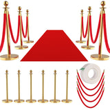 Garvee 12Pcs Stainless Steel Stanchion Posts with 5ft Red Velvet Ropes for Wedding Party Theater, 26ft Red Carpet, Durable Rust-Resistant, Heavy-Duty Base