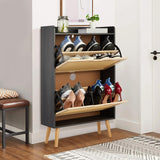 Garvee Rattan Shoe Cabinet With 4 Drop-Down Doors, 8 Compartments, Metal Legs, Boho Design, Space-Saving For Entryways, Narrow 24cm Depth
