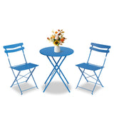 Garvee 3 Piece Patio Bistro Set Folding Metal Outdoor Furniture for Balcony Yard Garden Blue Compact Durable - Blue