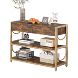 Garvee Retro Console Table 3 Tiers Vintage Smoke Wood Gold U-Shaped Iron Frame Industrial Design 89x36x17 cm