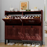 Garvee 4-Door Flip Front Shoe Cabinet with Adjustable Shelves, Hidden Entryway Storage, Walnut, Large Capacity, Modern Design - Walnut