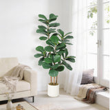 Garvee 5FT Artificial Fiddle Leaf Fig Tree With Decorative White Planter, Indoor Home Décor, Living Room, Bedroom, Office, Natural Green - Green 5Ft