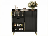 Garvee Modern Wine Bar Cabinet with Fluted Doors, Wine Rack & Glass Holders for Home Dining Room, Living Room, Large Capacity, Wood & Metal, Classic Design - Black