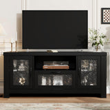 Garvee Farmhouse TV Stand for 65 Inch TV with Acrylic Door & Adjustable Shelves, Black, 55"W x 22.8"H x 15.6"D, Living Room & Bedroom Storage Cabinet - Black