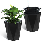 Garvee 16 Inch Tall Diamond Planters Set of 2, Self Watering Planters with Water Level Monitor and Wheels, Black, Indoor and Outdoor Use - Black